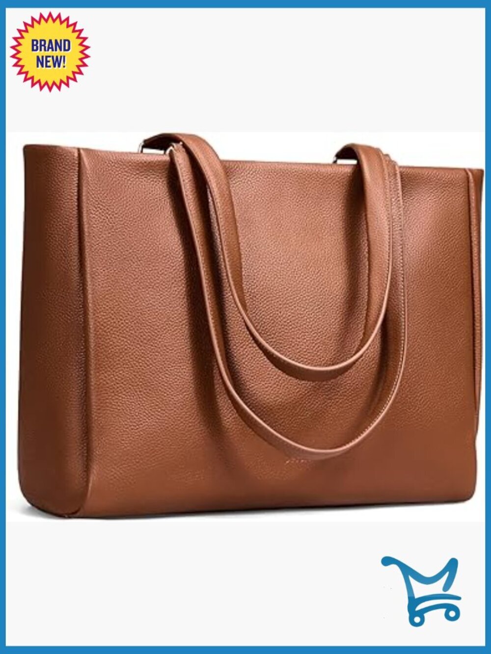 Genuine Leather Tote Bag with 15" Laptop Compartment for Work Travel